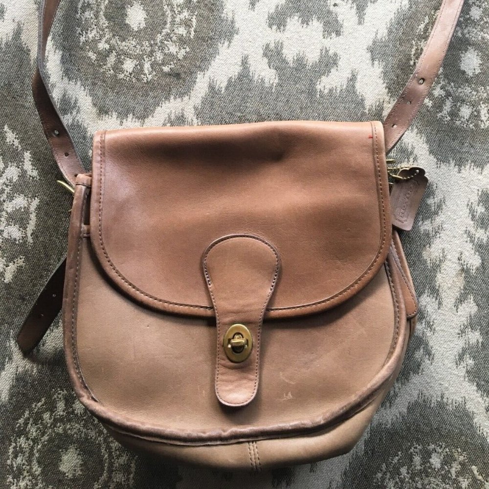 AUTH Vintage Coach Womens Crossbody Saddlery Bag Tan/Khaki Leather Purse NYC
